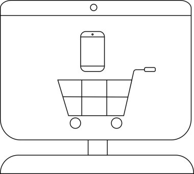 Bir bilgisayar ekranında bir alışveriş arabası ve akıllı telefon simgesi gösterilir