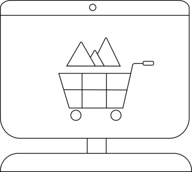 Çizilmiş monitör ekranında üçgen şekillerle dolu bir alışveriş arabası görülüyor.