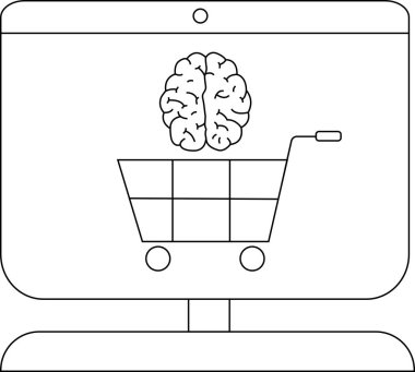Bilgisayar monitörü, alışveriş arabasının üstünde bir beyin gösteriyor.