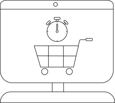 Monitörde zamanlayıcının altındaki alışveriş arabası görülüyor.
