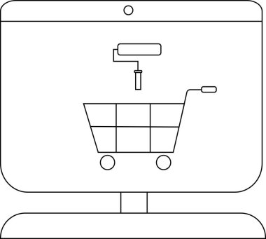 Monitörde bir alışveriş arabasının üstünde boya silindiri var.