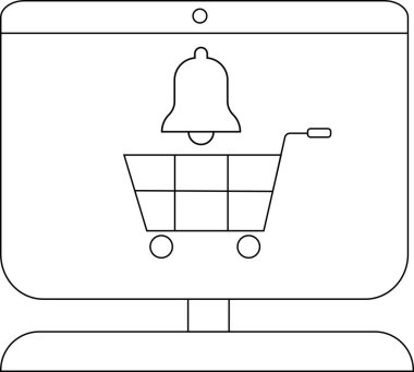 Bir monitör, alışveriş arabasının üstünde bir çan gösterir. Üst ve taban daireleri.