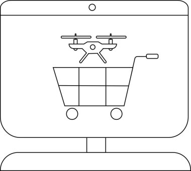 Çizgi, ekranda alışveriş arabasında İHA olan bir monitörü gösteriyor.
