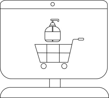 Bir bilgisayar ekranında üzerinde sabun makinesi olan bir alışveriş arabası var.