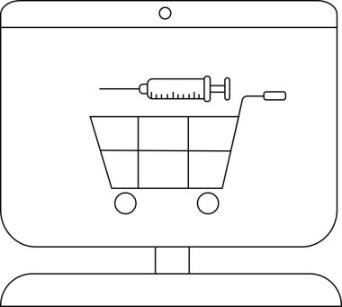 Bir bilgisayar ekranında şırıngayla kaplanmış bir alışveriş arabası görüntülenir