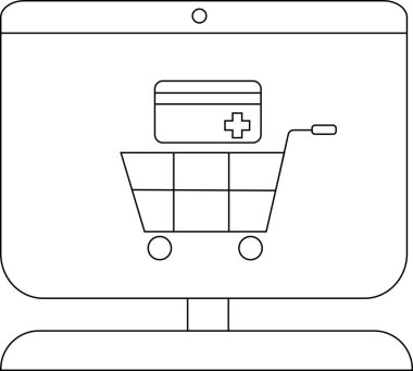 Bir bilgisayar ekranında üstünde kredi kartı olan bir alışveriş arabası var.