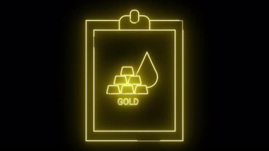 Neon sanat altın külçeleri siyah arkaplanda sarı renkte parlayan panoya sıvı damlalar