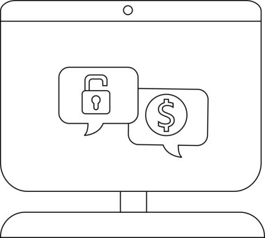 Monitörde kilidi açık bir asma kilit ve konuşma baloncuklarında dolar işareti var