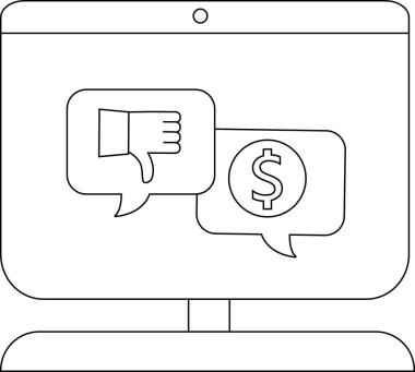 Bir monitör, bir başparmak simgesi ve dolar işareti konuşma baloncuğu gösterir