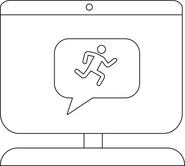 Bir bilgisayar monitörü konuşma baloncuğu içinde çalışan bir adam simgesini görüntüler