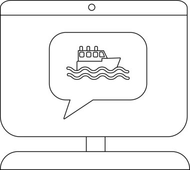 Suda giden bir gemi içeren bir konuşma baloncuğu gösteren bir monitör