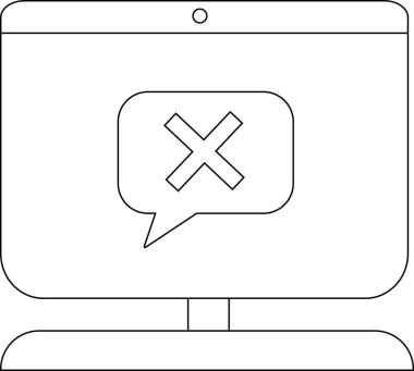 Bir bilgisayar monitörünün satır sanatı içinde X olan bir konuşma kabarcığını gösterir