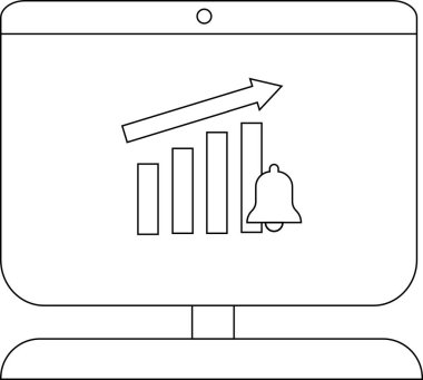 Bir bilgisayar ekranı yukarı doğru ok ve çan simgesi olan bir çubuk grafiği gösterir
