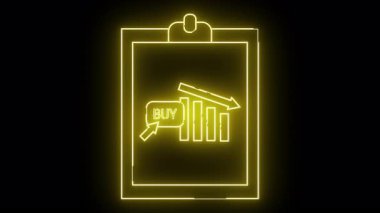 Panoda azalan grafiğin sarı neon simgesi w BUY düğmesi Siyah arkaplan