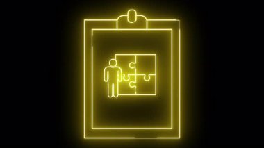Kişi ve yapboz parçası sembollü neon sarı pano simgesi