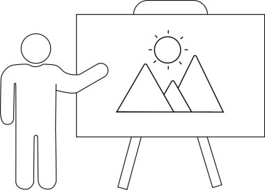 Çubuk heykel, sehpada güneş ve dağlarla resmedilen manzarayı gösteriyor.