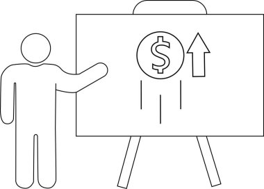 Çizgi film, bir tabloda kar artışını gösteren yükselen doları temsil eden figürler tasvir ediyor