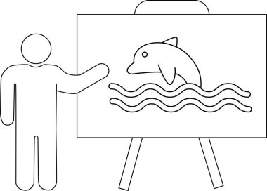 Kürsüde bir yunusu resmeden birinin resmi.