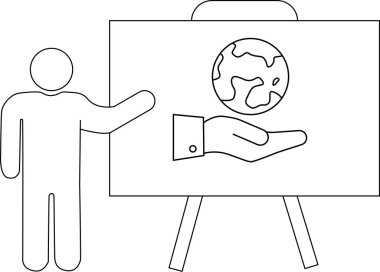 Basit siyah ve beyaz dış hatlar üzerinde dünyayı temsil eden figür