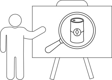 Büyüteç altında yağ varili görüntüsü olan sehpayı gösteren kişi