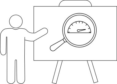 Lineart, tezgahta büyüteç altında hız göstergesi olan bir tahtayı sunan birini resmediyor.