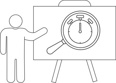 Bir taslak, bir kişinin büyüteçle kronometreyi gösteren bir tahtayı gösterdiğini gösteriyor.