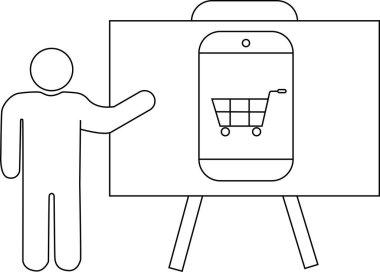 Bir sehpada elinde alışveriş arabasıyla telefona el kol hareketi yapan bir çöp adam.