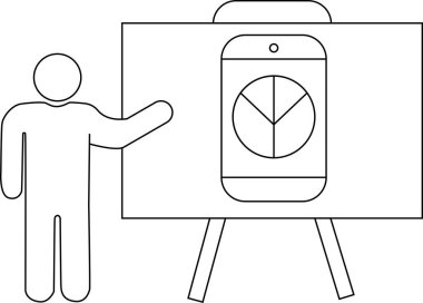 Bir kişi, sehpada turta grafiği olan bir telefon sunar.