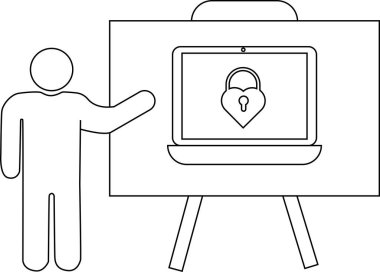 Kalp şeklindeki kilidi gösteren ekranı gösteren bir çöp adam sunumu