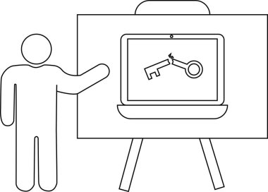 Sunucu, dizüstü bilgisayar standında kırık anahtar simgesi ile ekrana işaret ediyor