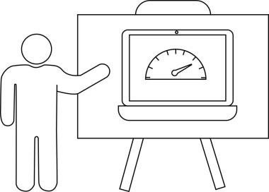 Şövalede dizüstü bilgisayar hız göstergesi sunan adam