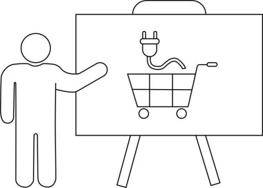 Bir sunum tahtası, bir alışveriş arabasının üzerinde bir yapışkan sunucunun yanında bir fiş gösterir