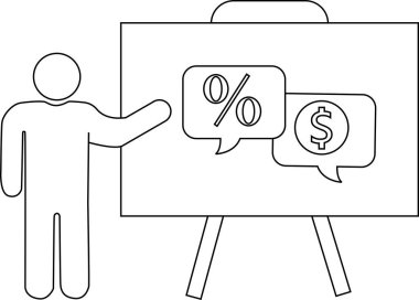 Tabela üzerinde dolar işareti yüzdesi sembolleri olan bir grafik sunan çubuk figürü