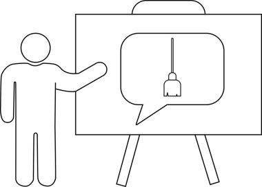 Bir paspasın beyaz tahta resmini sunan adam