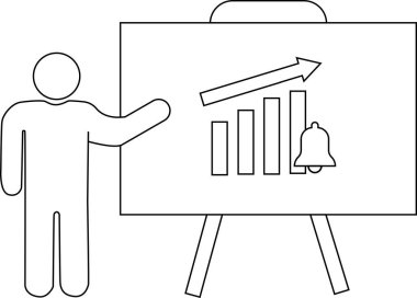 Sunum panosu bir ok ve çan simgesi ile grafiği gösterir