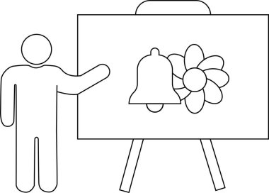 Beyaz tahta çan sanatı ve sehpada sergilenen bir çiçek figürü