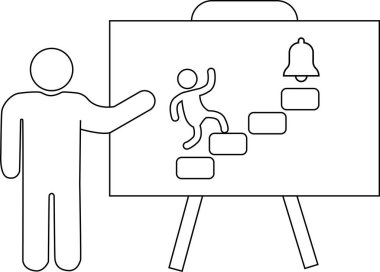 Bir insan, çana ulaşan tırmanma figürünün olduğu bir tablo sunar.