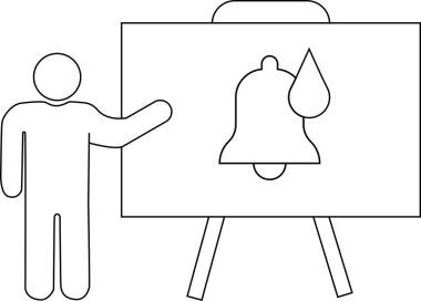 Bir figür çan ve gözyaşı çizimi ile beyaz tahtaya doğru hareket eder