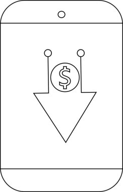 Bozuk paranın içinde ok ve dolar işareti olan akıllı telefon.