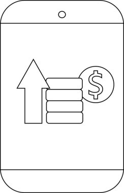 Telefon yukarı doğru ok ve dolar işareti grafiği gösterir