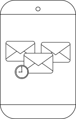 Üç e- posta simgesini gösteren bir akıllı telefon. Biri saat kaplamalı.