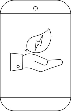 Cep telefonu ekranında yıldırım sembollü bir yaprak tutan bir elin simgesi var.