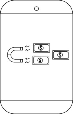 Görüntü, dolar banknotlarını çeken bir mıknatıs görüntüleyen bir akıllı telefon içeriyor.