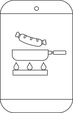 Akıllı telefonun içindeki bir tavada sosis.