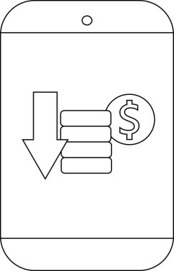 Bozuk para destesi dolar işareti ve aşağı ok simgesi olan telefon