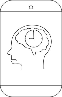 Biçimlendirilmiş telefon beyin içinde saat olan baş siluetini görüntüler