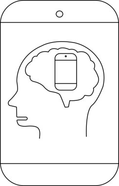 Stilize akıllı telefon profilinde başka bir akıllı telefon içeren bir beyin tasvir eder.