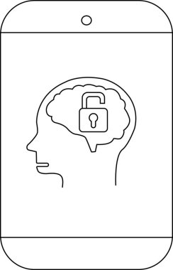 Akıllı telefon profilinde beyni ve kilitlenmemiş asma kilidi olan bir kafa gösterir