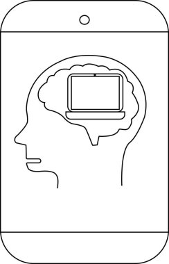 Kafasının içinde bir baş taslak olan telefon bir dizüstü bilgisayar simgesidir.