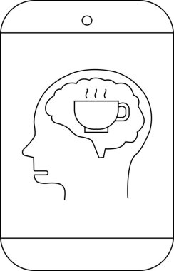 Telefon ekranında içinde dumanı tüten bir kahve fincanı olan bir kafa görülüyor.